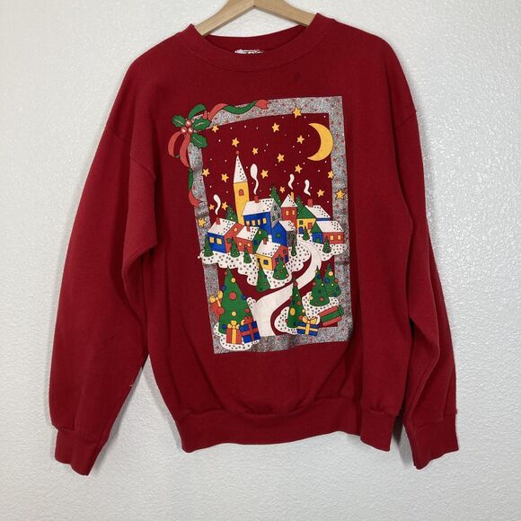 Vintage MBC Sweatshirt Mens XL Christmas Village Graphic Crewneck Made USA 90s - Picture 1 of 15